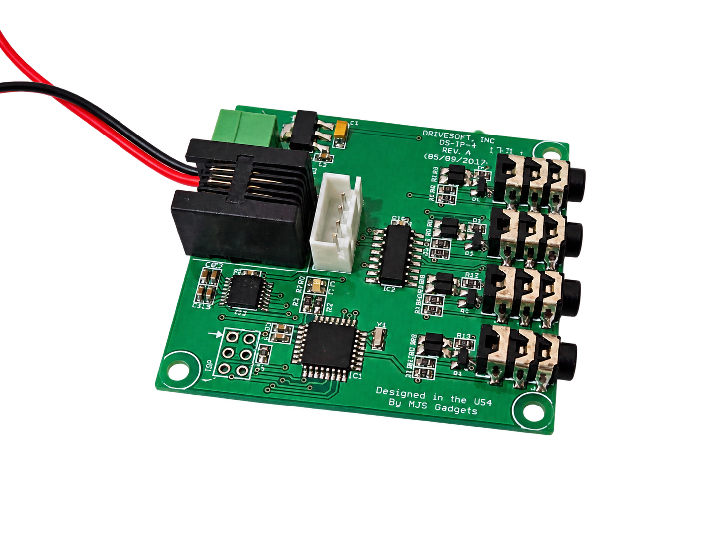 Drivesoft four-channel IR to RS-232 and USB repeater circuit board