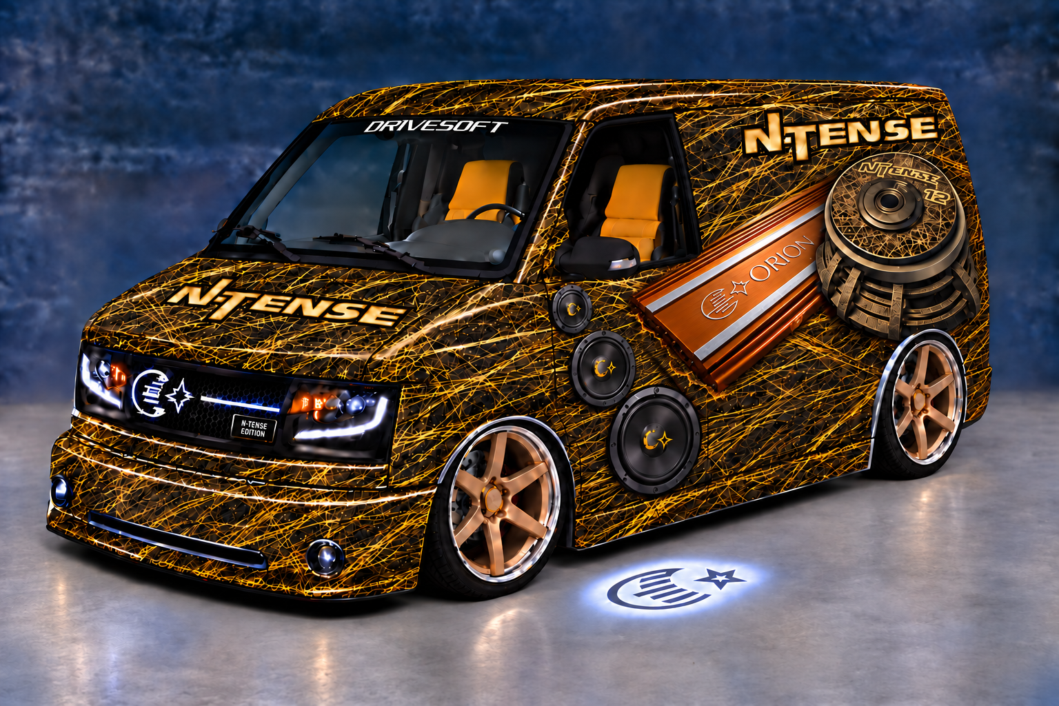 Approved gold and black NT Intense Chevrolet Astro van