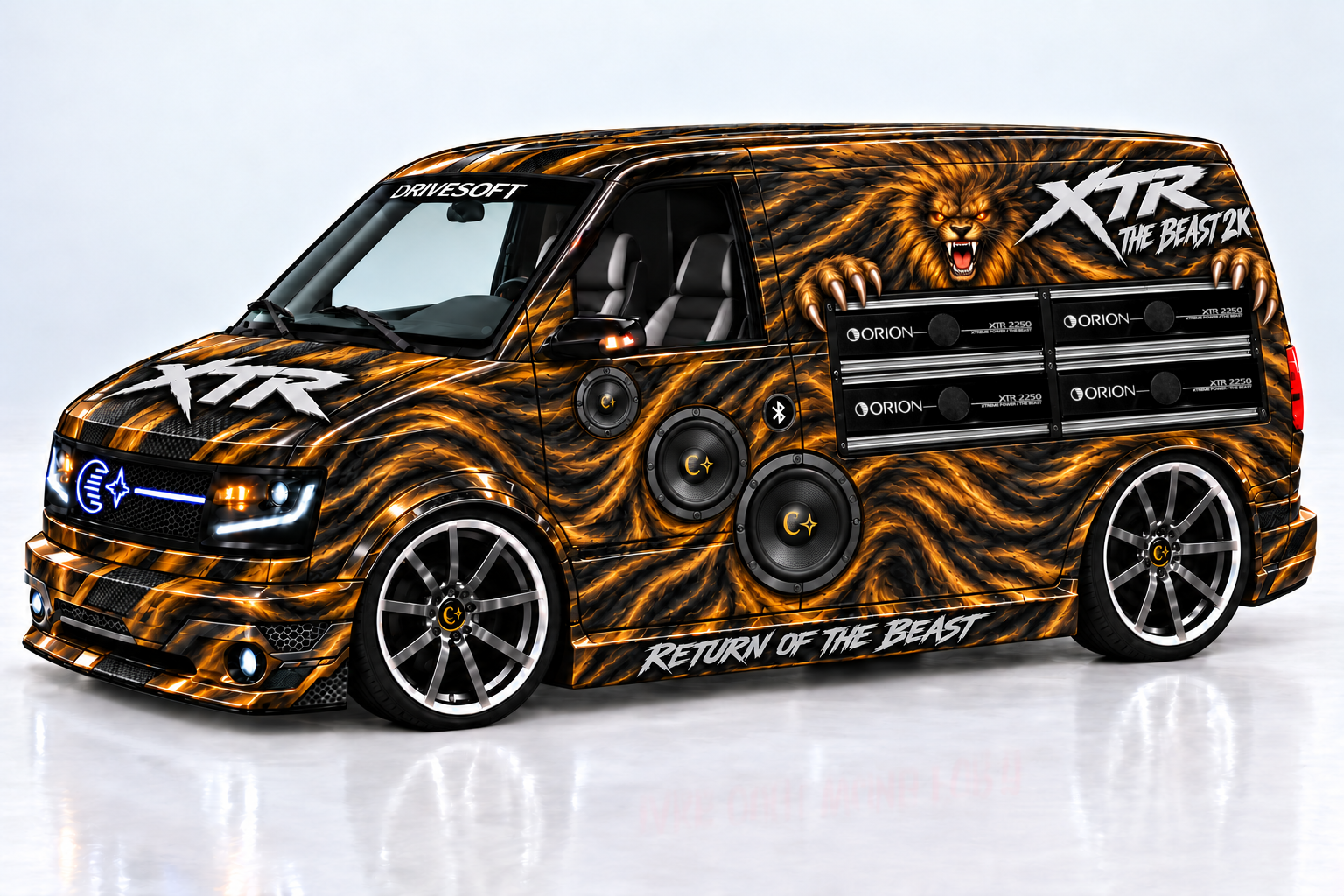Approved black and bronze XTR Beast 2K Chevrolet Astro van